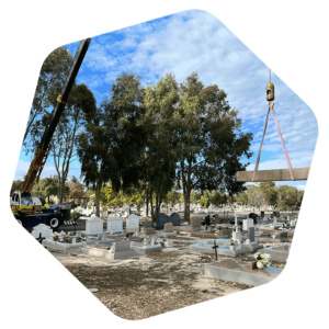 GM-CRANE-INSTALL hiab crane removing full monument from grave before interment