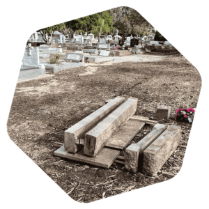 GM-INSTALL-REMOVAL-Guildford Removal of granite full monument ready for another interment. storing safely on site at MCB Cemetery